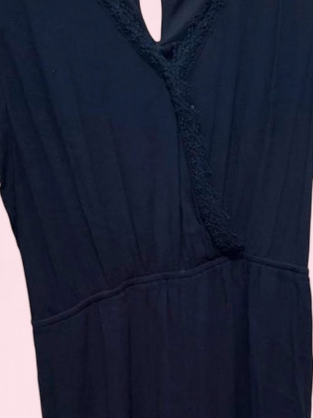Navy V-Neck Romper with Lace Trim